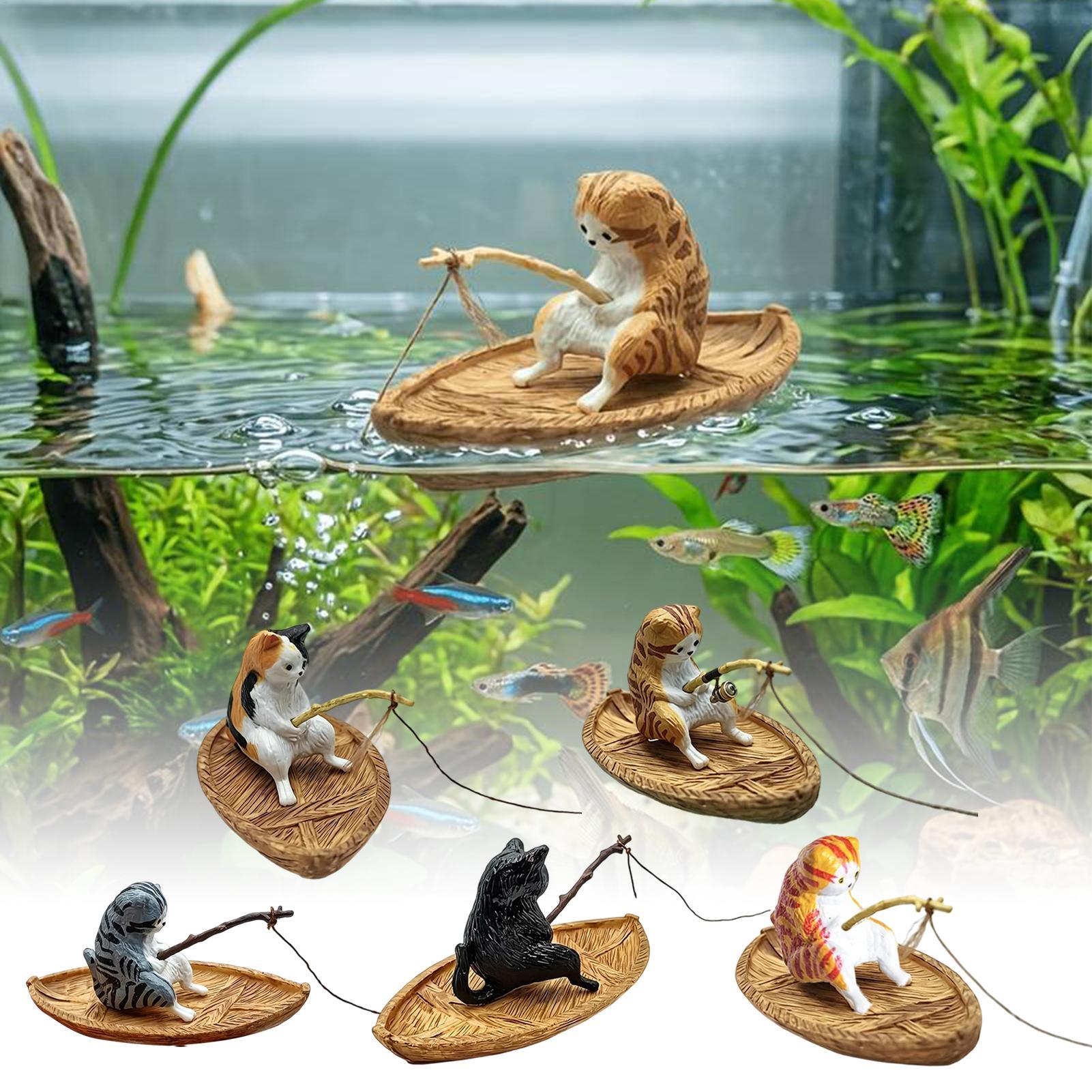 Aquarium Marineland - Creative Cat Fishing Boat Aquarium Ornament